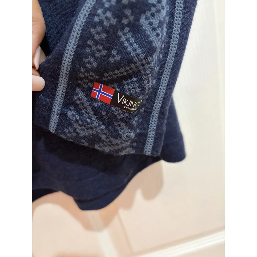 NWT Viking of Norway Merino Wool Bamboo Quarter Zip Top Blue Size S